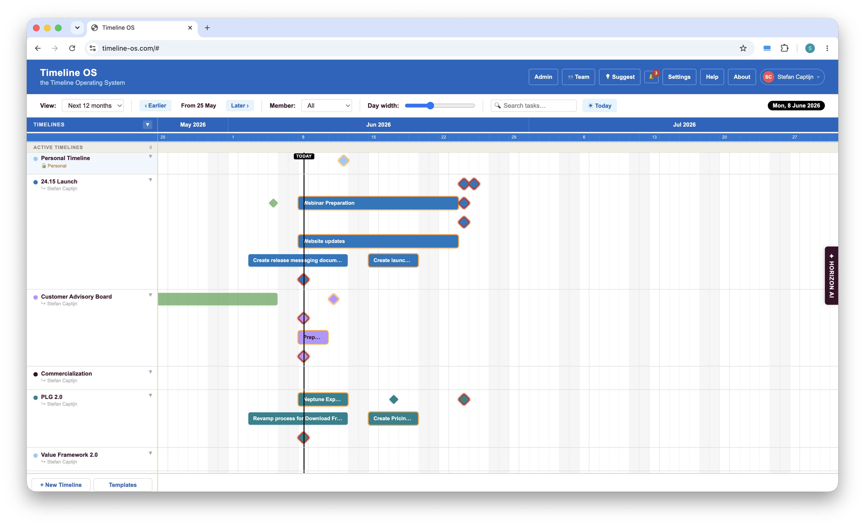 Horizon Timeline application screenshot